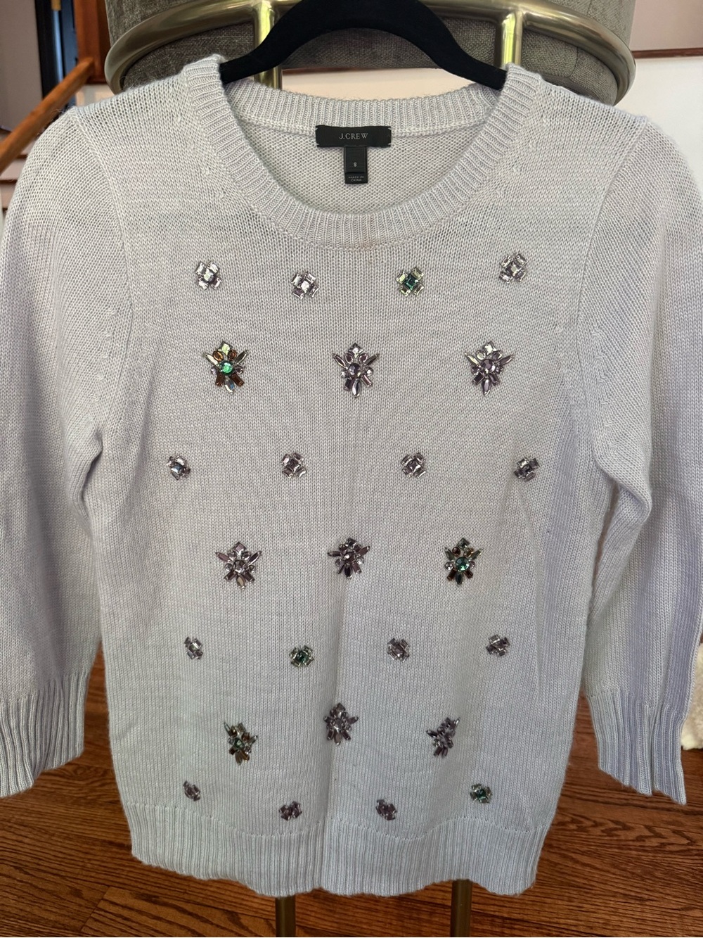 J. Crew Light Gray Jeweled Crewneck Sweater